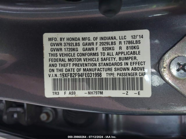 Honda Civic Ex-l 2015 19XFB2F94FE031998 Image 9