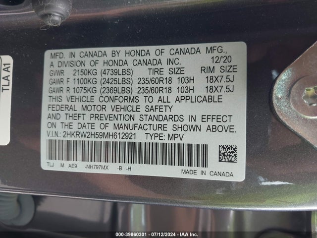 Honda Cr-v Awd Ex 2021 2HKRW2H59MH612921 Image 9