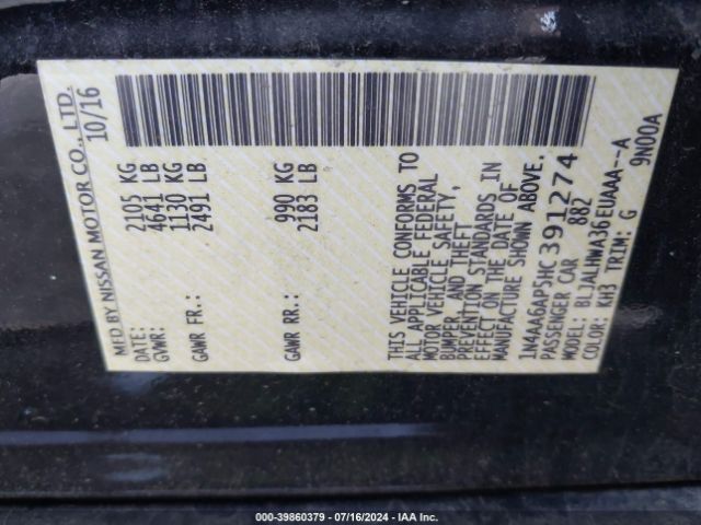 1N4AA6AP5HC391274 Nissan Maxima 3.5 Platinum
