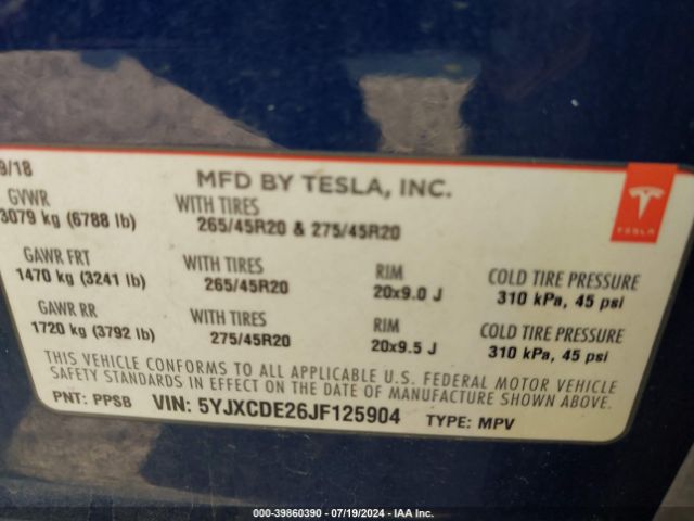 5YJXCDE26JF125904 Tesla MODEL X