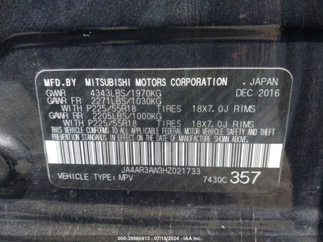 JA4AR3AW3HZ021733 Mitsubishi Outlander Sport 2.4 Se