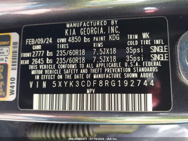 5XYK3CDF8RG192744 KIA Sportage Ex