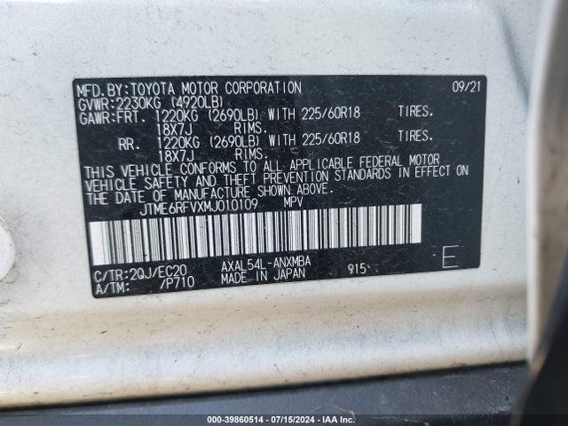JTME6RFVXMJ010109 Toyota Rav4 Hybrid Xse