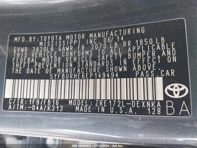 Toyota Corolla Le Plus 2014 5YFBURHE6EP149494 Image 9