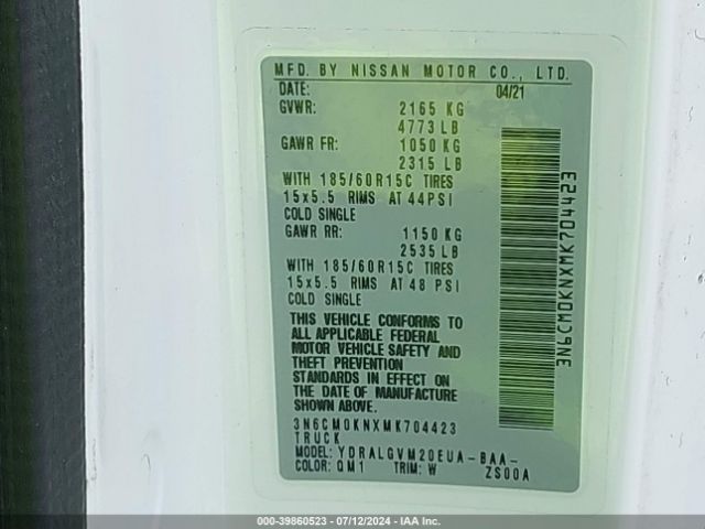 3N6CM0KNXMK704423 Nissan Nv200 Compact Cargo Sv Xtronic Cvt