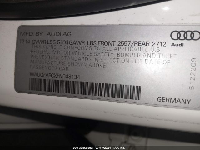 WAUGFAFCXFN048134 Audi A6 2.0t Premium