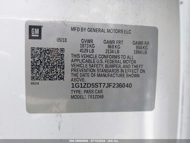 Chevrolet MALIBU LT 2018 1G1ZD5ST7JF236040 Image 9