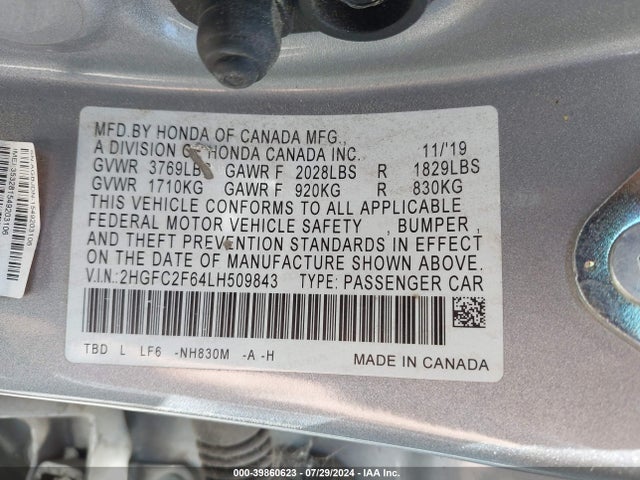 Honda Civic Lx 2020 2HGFC2F64LH509843 Image 9