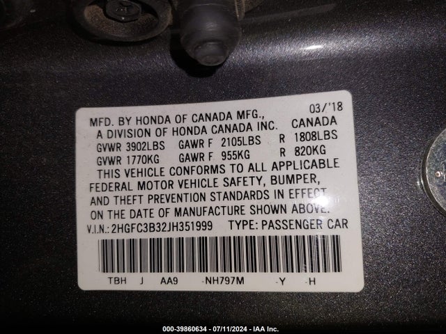 Honda Civic Ex-t 2018 2HGFC3B32JH351999 Image 9
