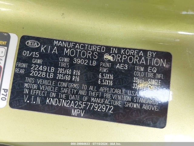 KIA Soul 2015 KNDJN2A25F7792972 Image 9