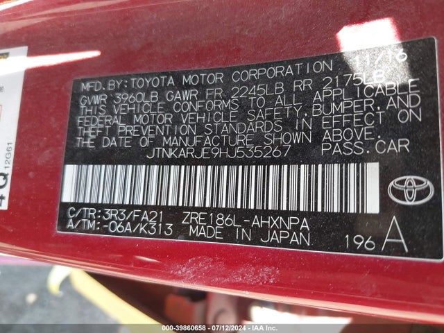 Toyota COROLLA IM 2017 JTNKARJE9HJ535267 Image 9