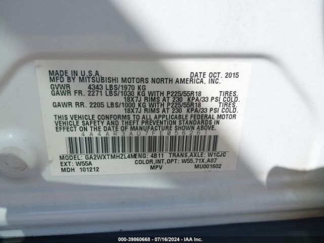 4A4AR3AU7FE056261 Mitsubishi Outlander Sport Es