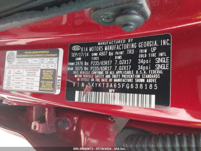 5XYKT3A65FG638185 KIA SORENTO LX