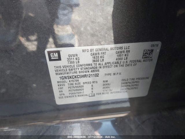 1GNSKCKC5HR121102 Chevrolet Tahoe Premier