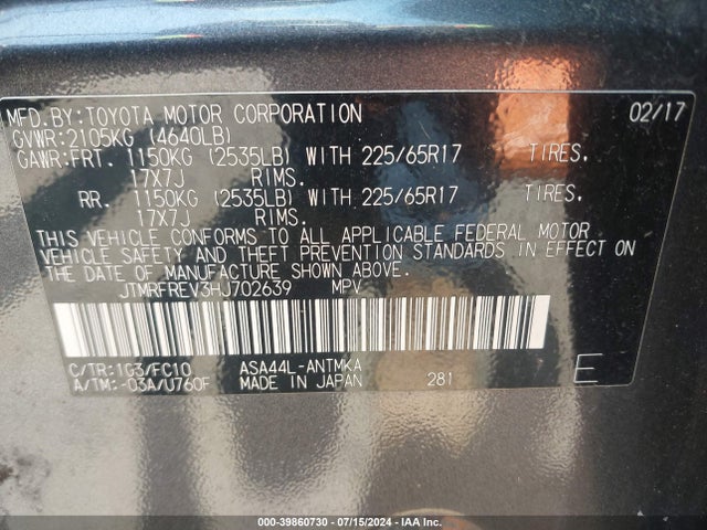 Toyota Rav4 Xle 2017 JTMRFREV3HJ702639 Image 9