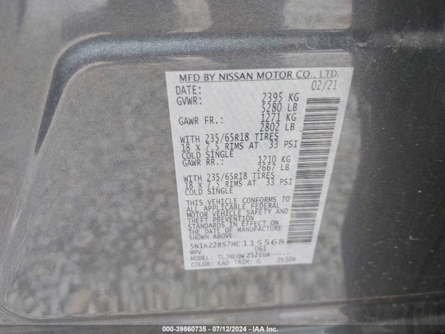 Nissan Murano Sv Intelligent Awd 2021 5N1AZ2BS7MC115568 Image 9