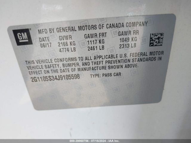 2G1105S34J9105598 Chevrolet IMPALA 1LT
