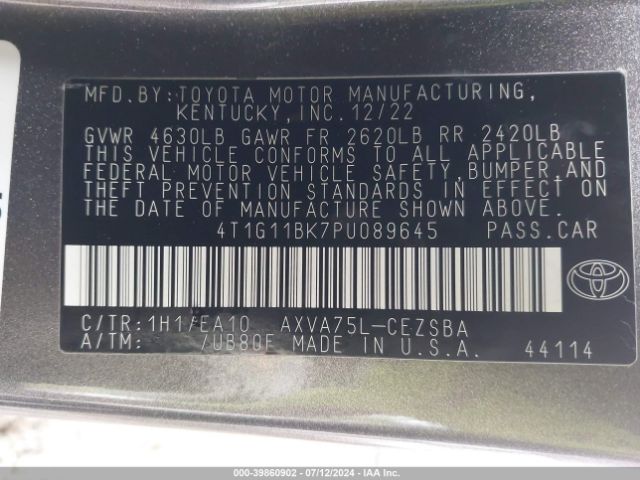 4T1G11BK7PU089645 Toyota Camry Se Awd