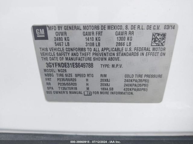3GYFNDE31ES649788 Cadillac Srx Premium Collection