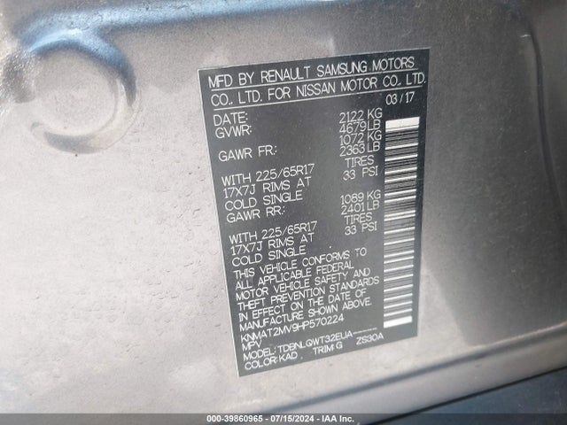 Nissan ROGUE SV 2017 KNMAT2MV9HP570224 Image 9