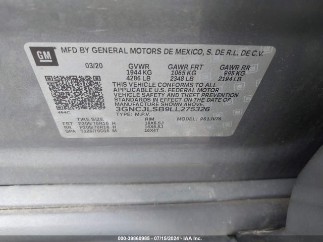 Chevrolet Trax Fwd Lt 2020 3GNCJLSB9LL275326 Image 9