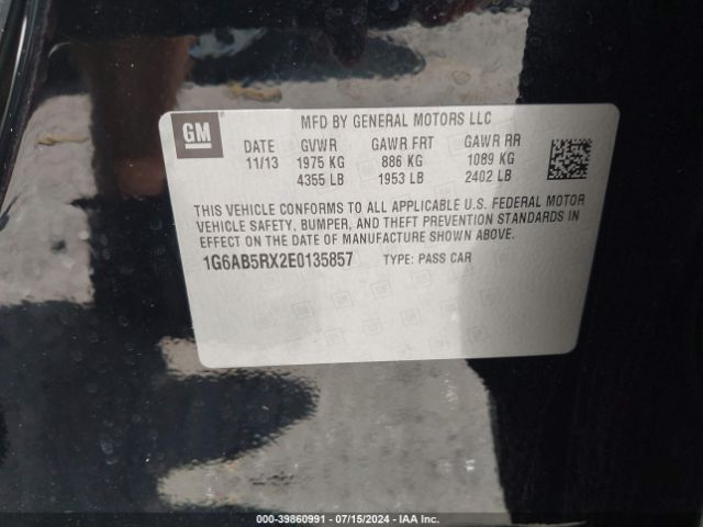 1G6AB5RX2E0135857 Cadillac ATS LUXURY