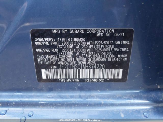 JF2GTHSC1MH374220 Subaru Crosstrek Sport