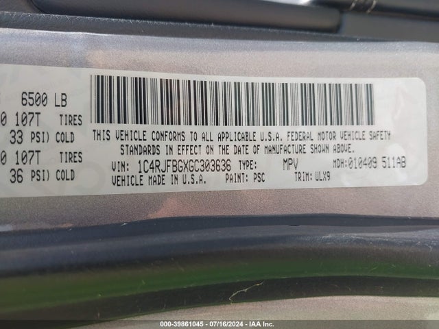 1C4RJFBGXGC303636 Jeep Grand Cherokee Limited