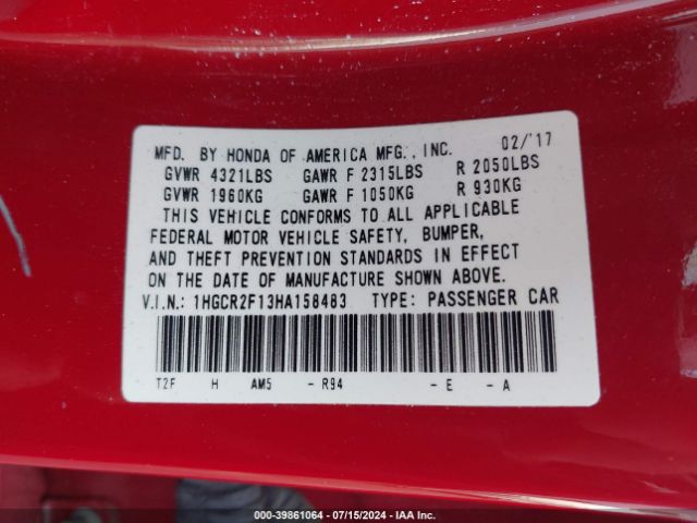 1HGCR2F13HA158483 Honda Accord Sport Se