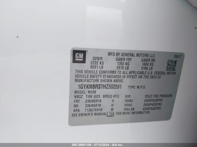 1GYKNBRS7HZ302591 Cadillac XT5 LUXURY