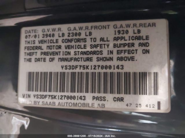 2002 SAAB 9-3 YS3DF75K127000143 Photo 8