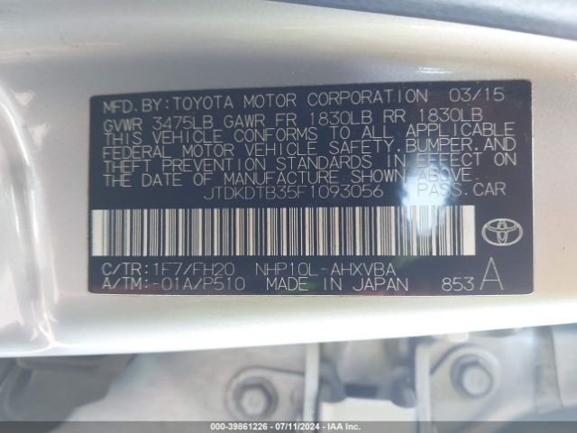 JTDKDTB35F1093056 Toyota Prius C One
