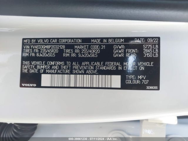 YV4ED3GM8P2032128 Volvo C40 Recharge Pure Electric Twin Ultimate