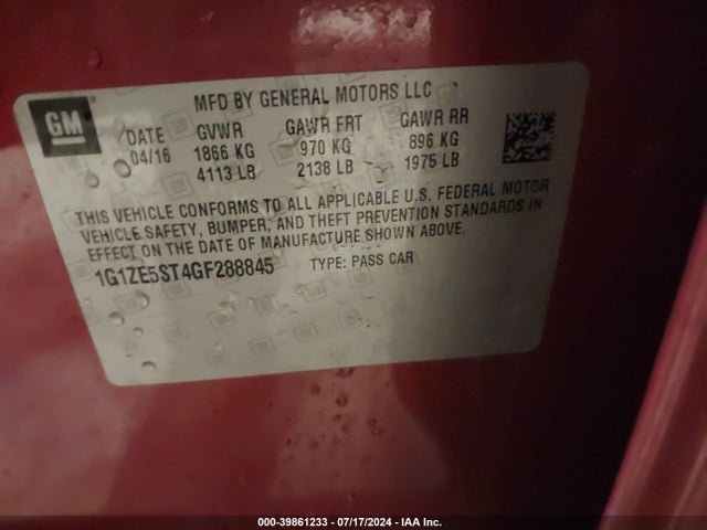 Chevrolet MALIBU 1LT 2016 1G1ZE5ST4GF288845 Image 9