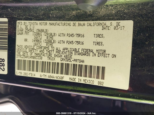 3TMCZ5AN1HM083330 Toyota Tacoma Sr V6