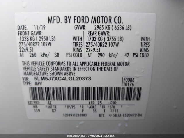 5LM5J7XC4LGL20373 Lincoln Aviator Reserve