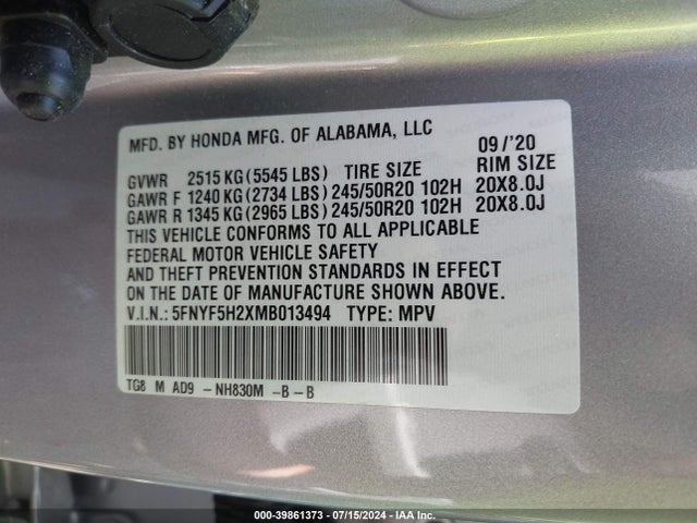 Honda Pilot 2wd Special Edition 2021 5FNYF5H2XMB013494 Image 9