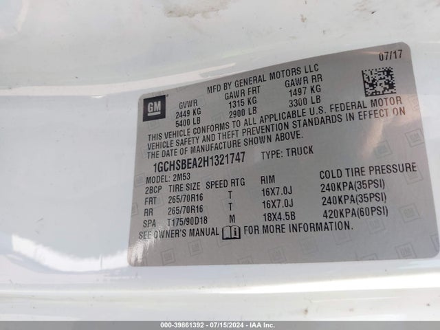 Chevrolet Colorado Wt 2017 1GCHSBEA2H1321747 Image 9