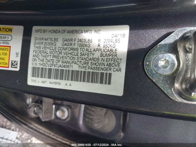 1HGCV2F97JA040671 Honda Accord Touring 2.0t