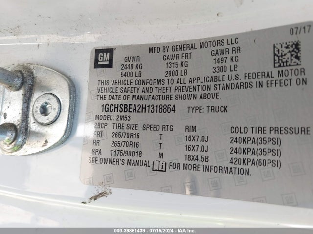 Chevrolet Colorado Wt 2017 1GCHSBEA2H1318864 Image 9