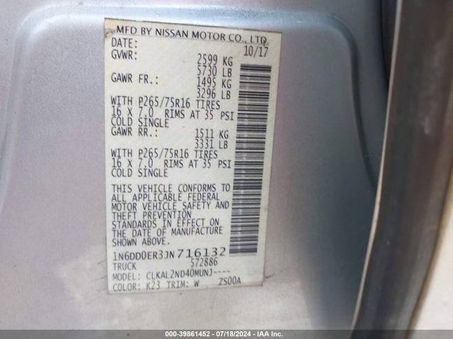 Nissan Frontier Desert Runner 2018 1N6DD0ER3JN716132 Image 9
