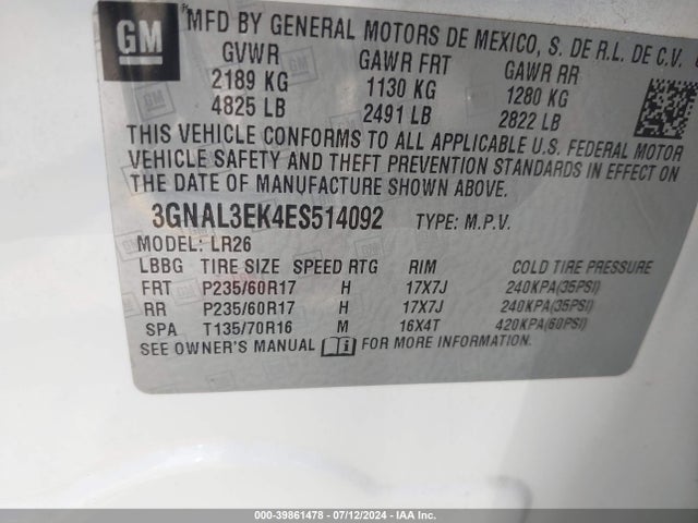 Chevrolet Captiva Sport Lt 2014 3GNAL3EK4ES514092 Image 9