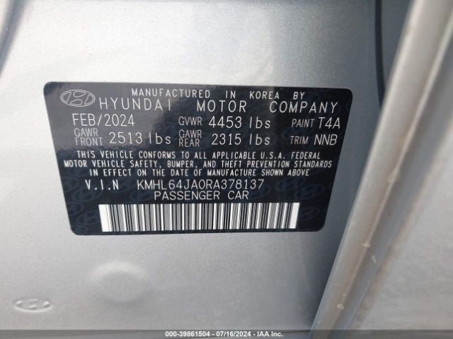 KMHL64JA0RA378137 Hyundai SONATA SEL