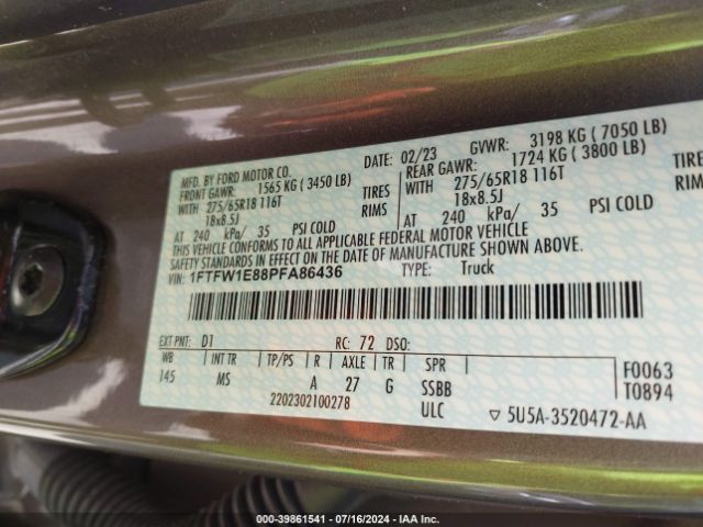 1FTFW1E88PFA86436 Ford F-150 Xlt