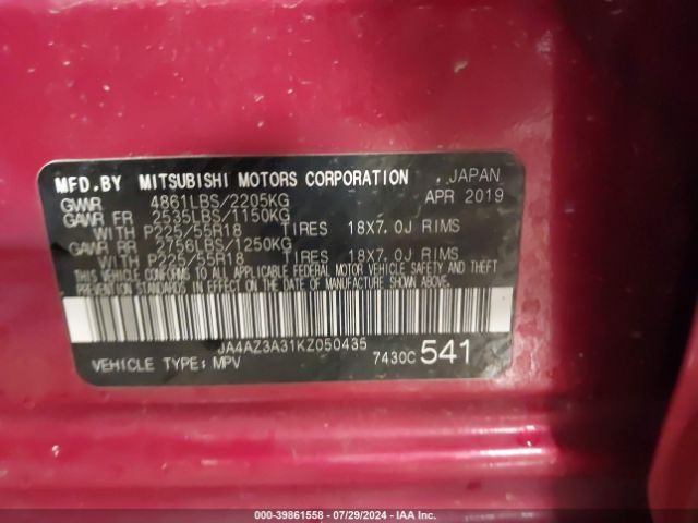 JA4AZ3A31KZ050435 Mitsubishi Outlander Es/le/se/sel