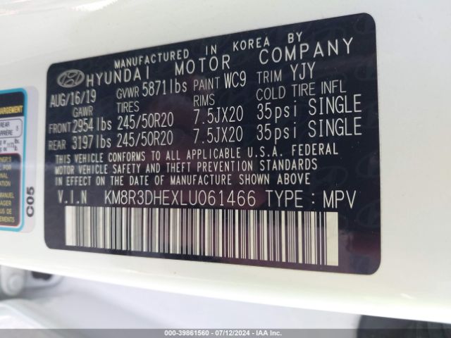 KM8R3DHEXLU061466 Hyundai Palisade Sel
