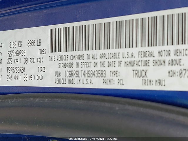 1C6RR6LT4HS843583 RAM 1500 Lone Star Silver  4x2 5'7 Box