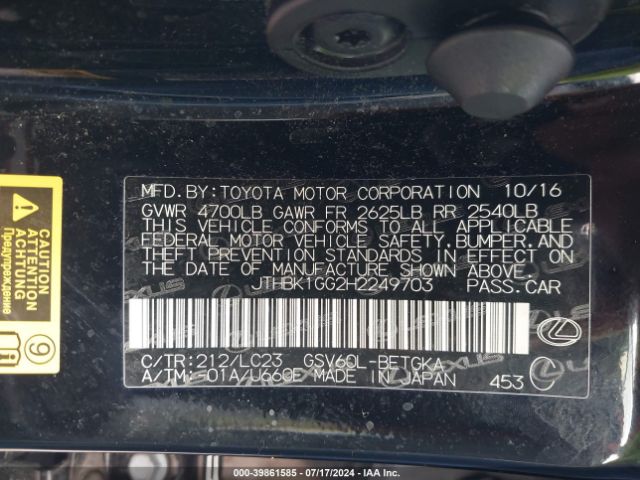 JTHBK1GG2H2249703 Lexus ES 350