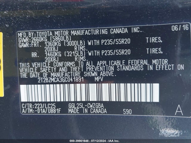 2T2BZMCA3GC041891 Lexus Rx 350 F Sport