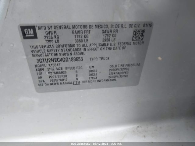 3GTU2NEC4GG188653 GMC Sierra 1500 Slt